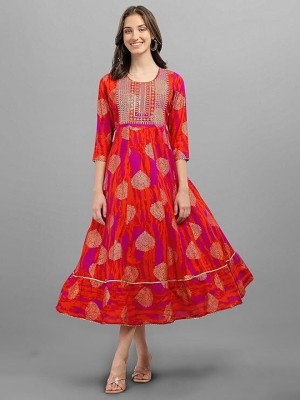 SARAADHANA Women Geometric Print Gown Kurta(Red)