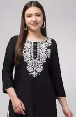 VIZCON HUB Women Solid Straight Kurta(Black)