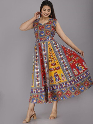 nuwal Women Printed Anarkali Kurta(Multicolor)