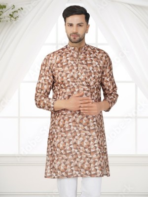 BASE 41 Men Printed Straight Kurta(Brown)