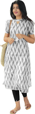 Lugru Collection Women Printed Straight Kurta(White, Black)
