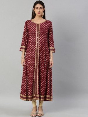 Yash Gallery Women Printed A-line Kurta(Maroon)