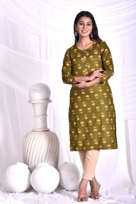 Manchita Fashion Women Printed Straight Kurta(Gold)