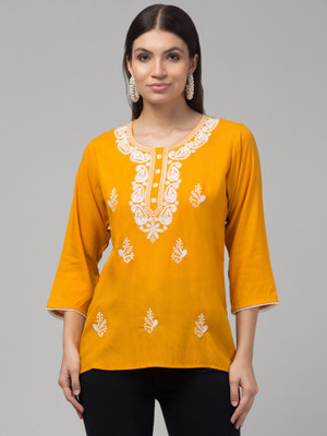 timorous fashion Women Embroidered A-line Kurta(Dark Blue)