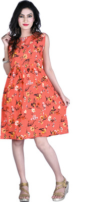 Hiral Creation Women Printed Flared Kurta(Orange)