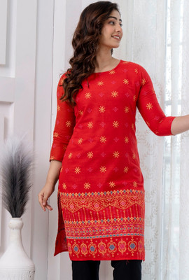 Surhi Women Printed Straight Kurta(Red)