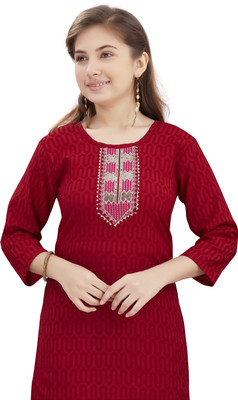 Sangria Girls Embroidered Straight Kurta(Maroon)