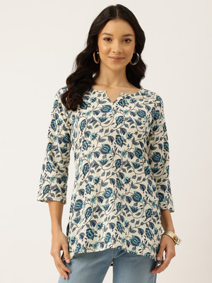 Feranoid Retail Women Floral Print Straight Kurta(White)
