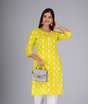Marudhara Women Printed Straight Kurta(Light Green)