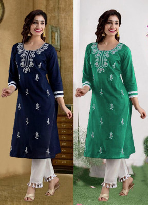 SISTO Women Chikan Embroidery A-line Kurta(Multicolor)