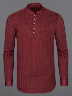 french crown Men Striped Straight Kurta(Maroon)