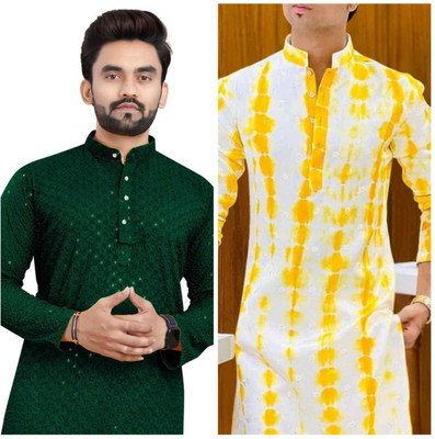 click n buy Men Embroidered Straight Kurta(Multicolor)