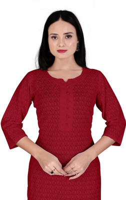 Sarvam Women Chikan Embroidery Straight Kurta(Maroon)