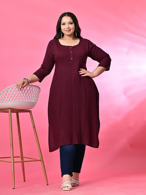 PrettyPlus by Desinoor.com Women Solid Straight Kurta(Maroon)