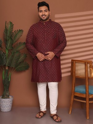 ED PLUS Men Printed Straight Kurta(Maroon)
