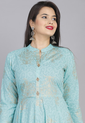 AnviTextile Women Printed Flared Kurta(Light Blue)