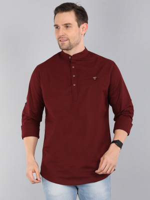 Proword Men Solid Straight Kurta(Maroon)