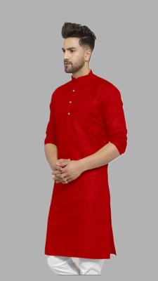 The Fashion Outlets Men Solid Straight Kurta(Red)