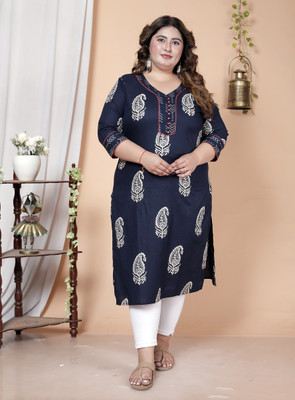 Avnii Women Floral Print Straight Kurta(Blue)