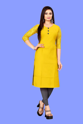 Coft Women Self Design Straight Kurta(Yellow)