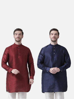 DEYANN Men Solid Pathani Kurta(Blue, Red)