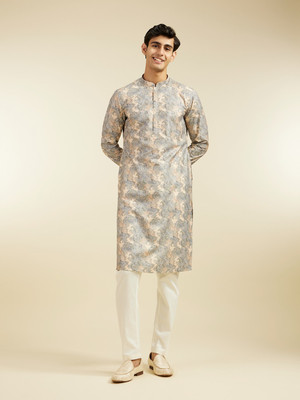 DIWAS by Manyavar Men Printed Straight Kurta(Grey)