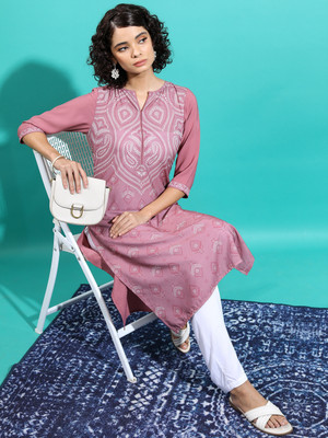 Vishudh Women Solid Straight Kurta(Pink)