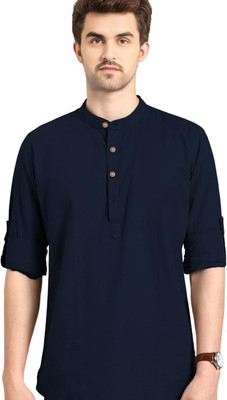 Navkanj Men Solid Straight Kurta(Dark Blue)