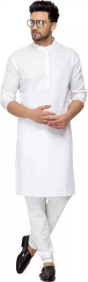 Rushva Men Solid Straight Kurta(White)