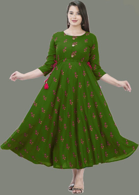 Anmi Floral Print Women Anarkali Kurta(Light Green)