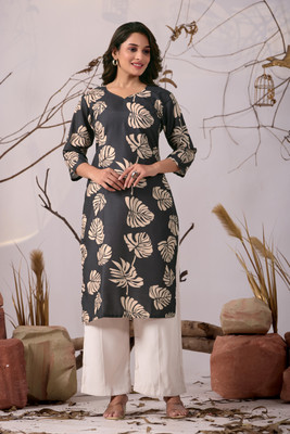 KALEE Women Floral Print Straight Kurta(Black)