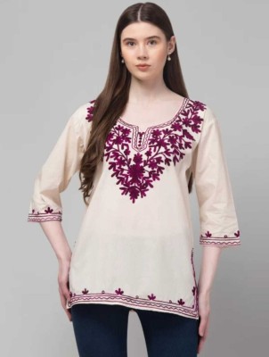 Yourker Women Embroidered A-line Kurta(Maroon, Beige)