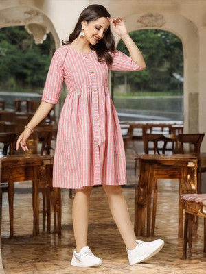VIMCOTT Women Striped Anarkali Kurta(Multicolor)