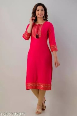 fashion mirror Women Embroidered A-line Kurta(Pink)