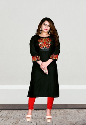 SQUARO ONLINE STORE Women Embroidered A-line Kurta(Black)