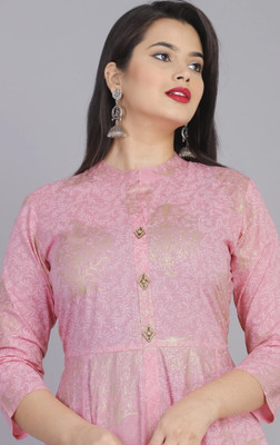 HOC's Women Embroidered Anarkali Kurta(Brown)