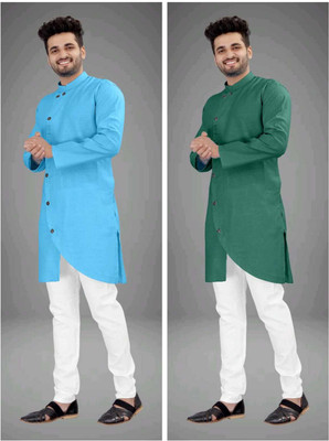 CRYSTALREVENUE Men Solid Trail Cut Kurta(Multicolor)