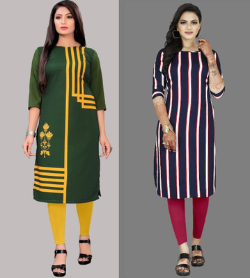 maruti fab Women Striped A-line Kurta(Purple, Green)