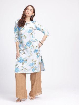 Anouk Rustic Women Floral Print Straight Kurta(Blue)