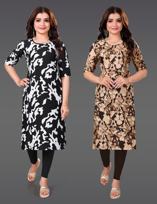 Sargam Women Printed Straight Kurta(Brown)
