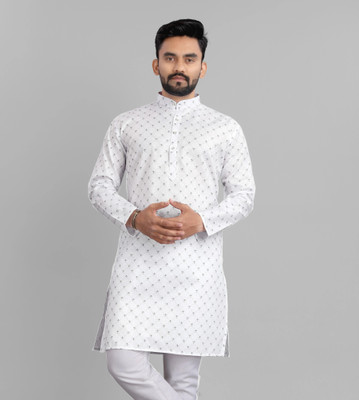 SPOQUE Men Printed Straight Kurta(White)