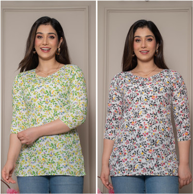 ATTIREGURU Women Floral Print Straight Kurta(Multicolor)