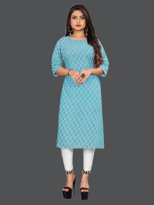dharmanandan creation Women Printed Flared Kurta(Blue)