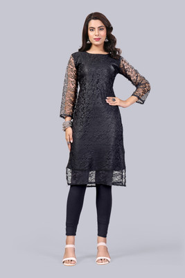 Manthan Creation Women Embroidered A-line Kurta(Black)