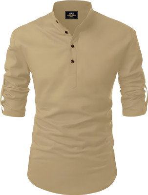 Fashion Marts Men Solid Straight Kurta(Beige)
