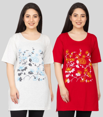 Pyro Spirit Women Printed Straight Kurta(Grey, Red)