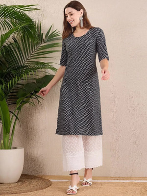 EthnicBasket Women Printed A-line Kurta(Black)