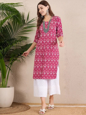 EthnicBasket Women Printed A-line Kurta(Pink)