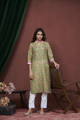 lunexa Women Printed A-line Kurta(Green)