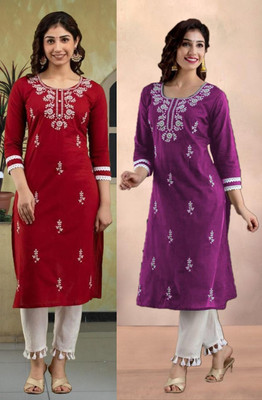 vikshi Women Embroidered Straight Kurta(Multicolor)